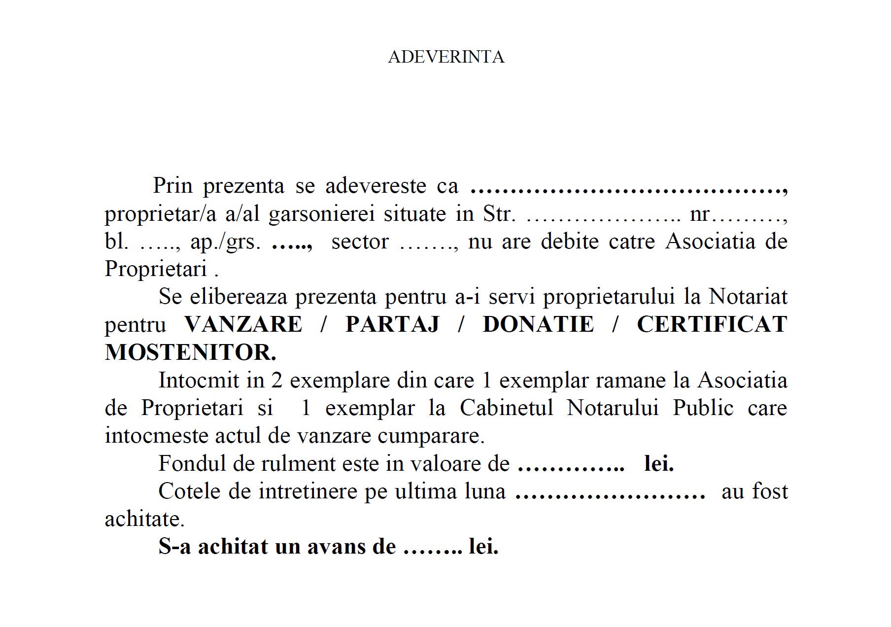Adeverinta situatie financiara